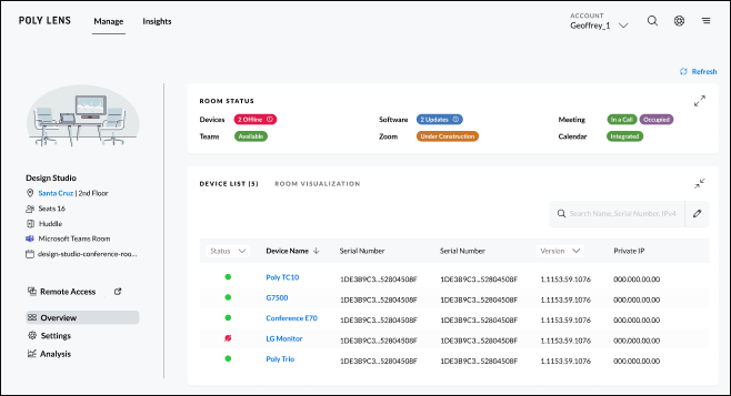 Remote Access on Room page