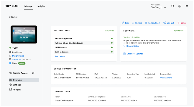 Remote Access on Device Detail page