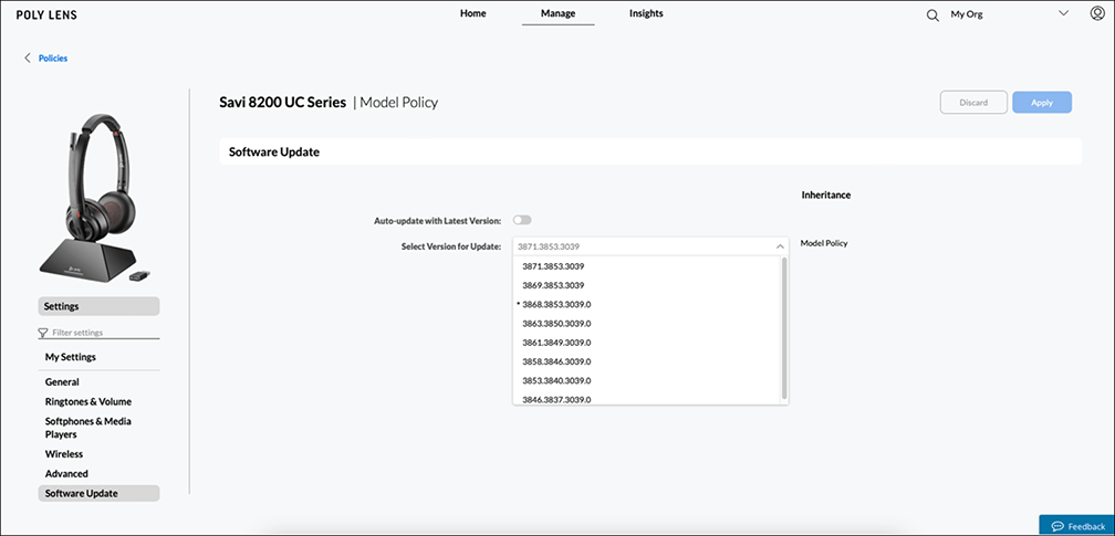 Poly Lens USB software selection